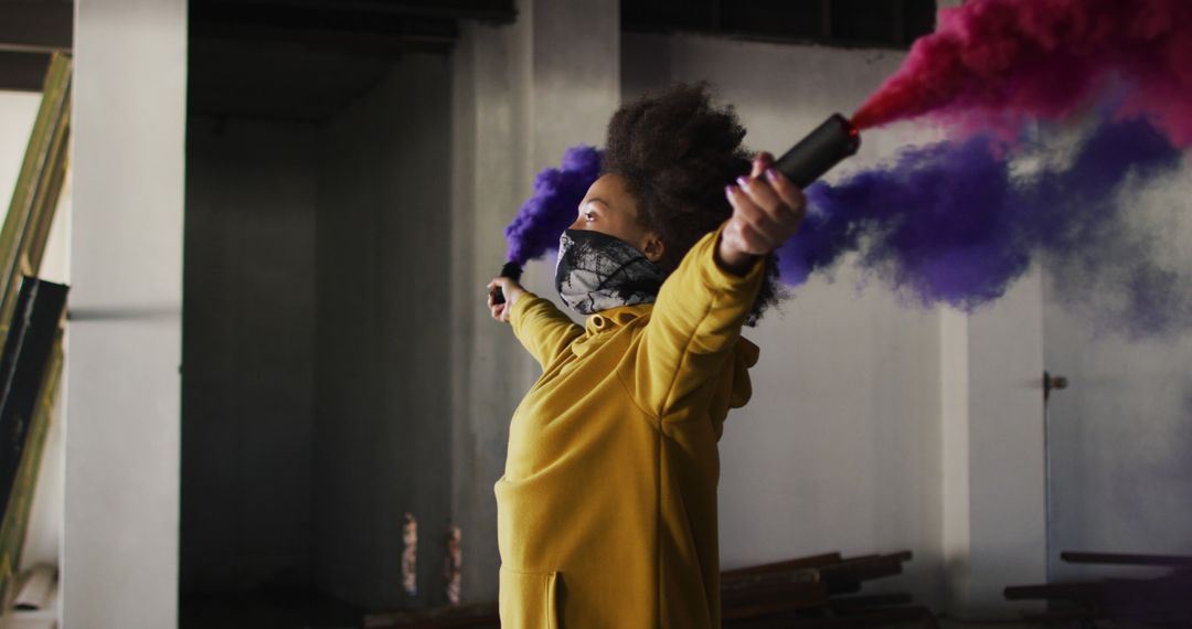 Woman Celebrating with Colorful Smoke Bombs - Free Images, Stock Photos and Pictures on Pikwizard.com