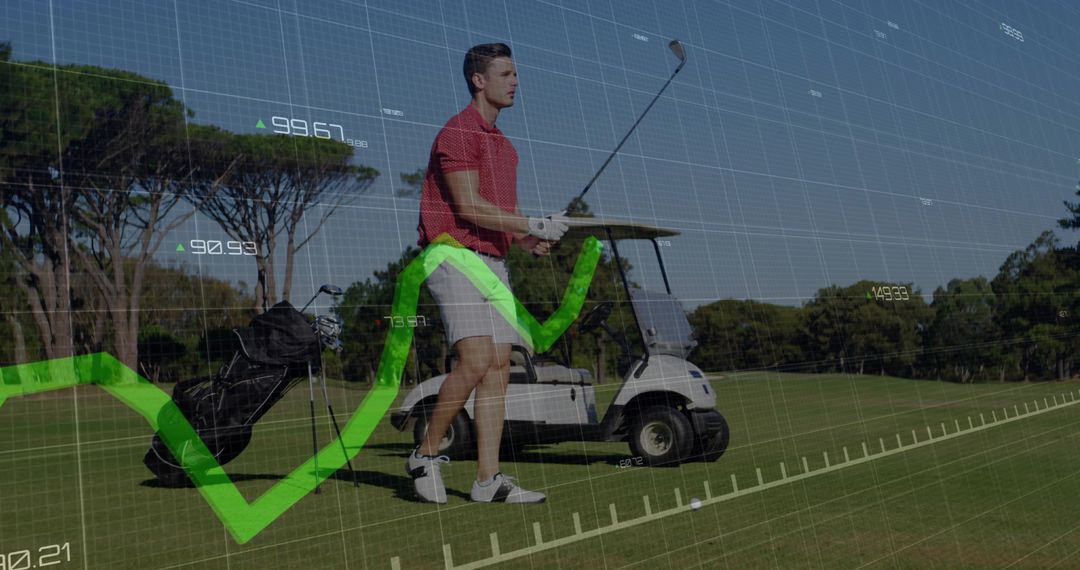 Golfer on Course Overlayed with Green Business Graph
