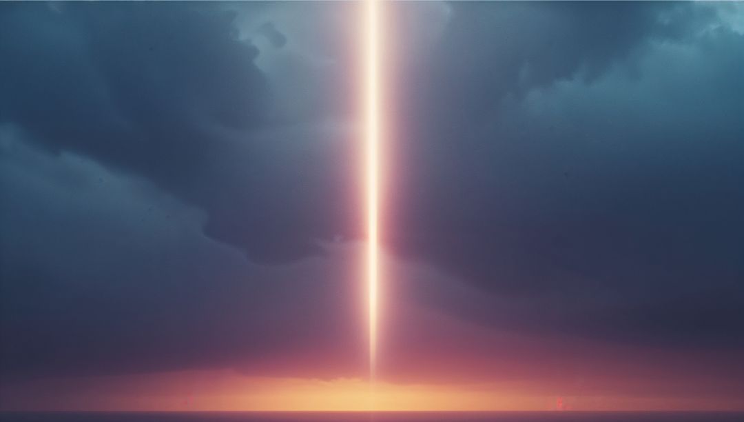 Dramatic Vertical Beam of Light Illuminating Stormy Seascape