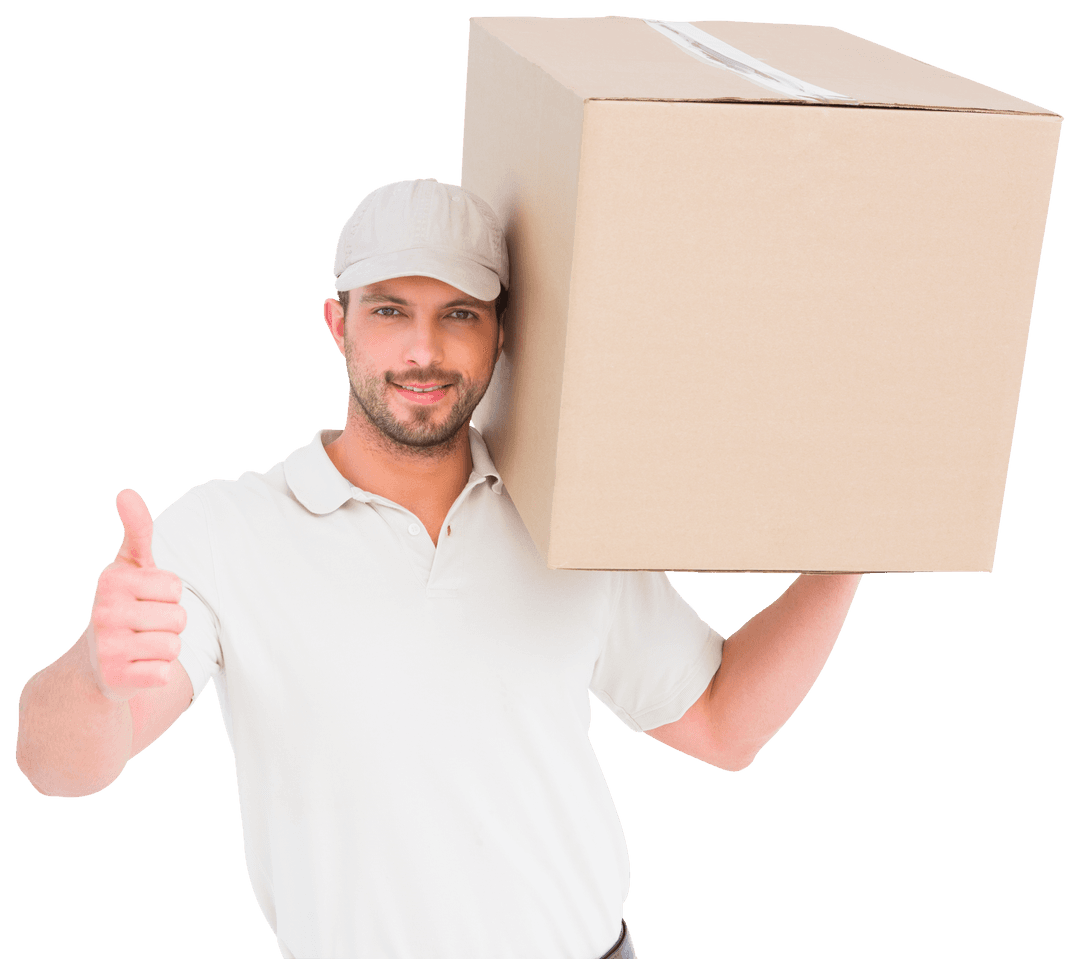 Delivery Man Offering Transparent Customer Service with Cardboard Box