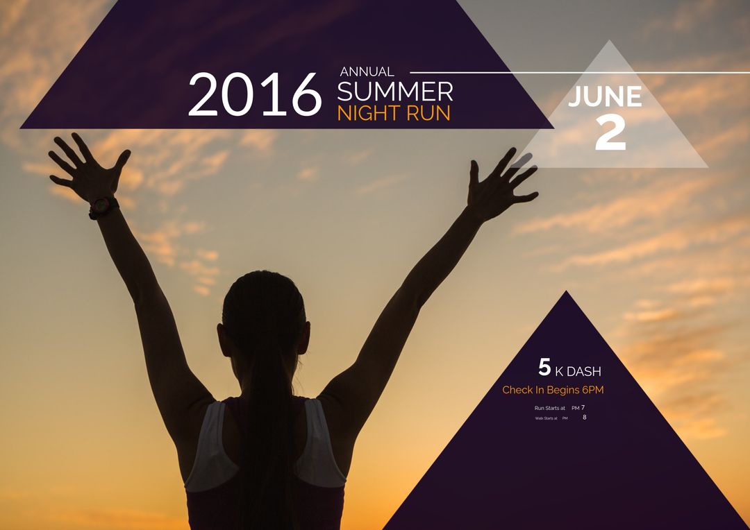 Silhouette of Runner with Arms Raised Against Sunset Sky