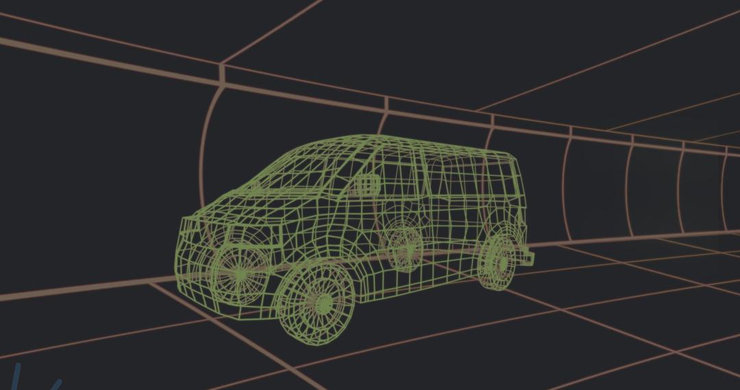 Wireframe 3D Car Model in Virtual Tunnel - Free Images, Stock Photos and Pictures on Pikwizard.com