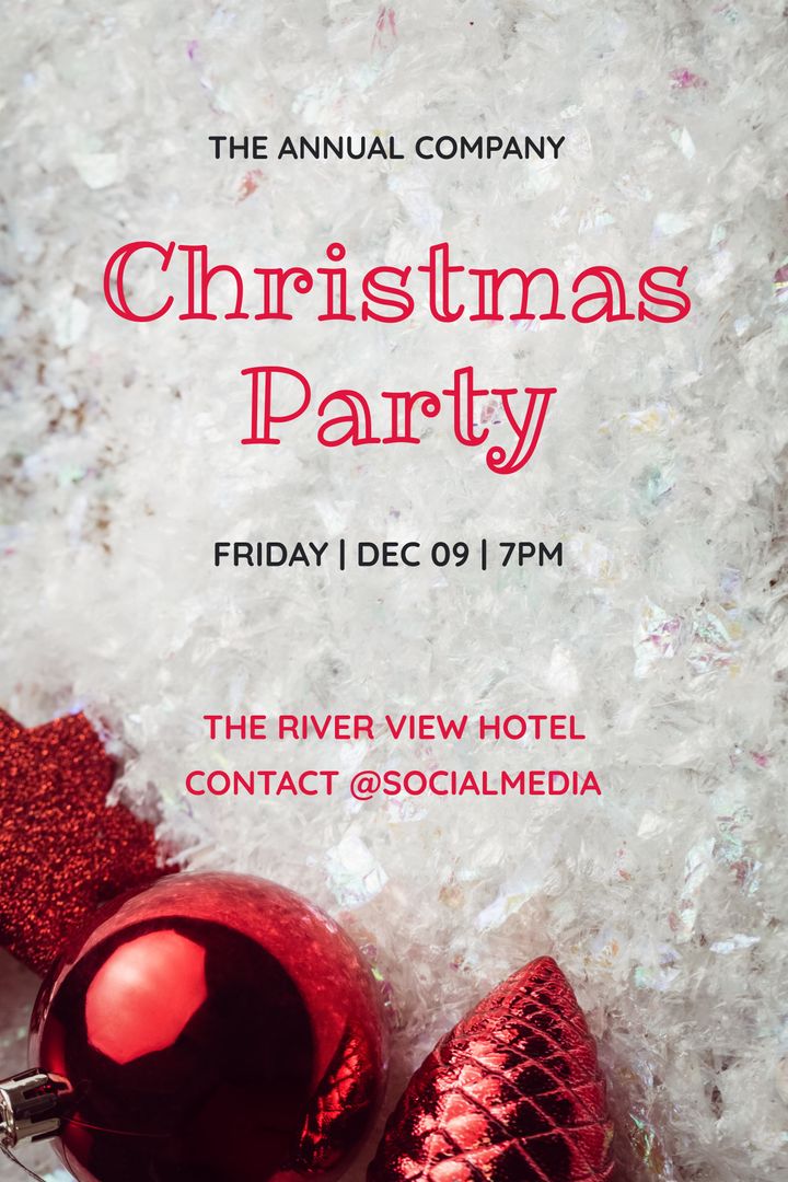 Festive Christmas Party Invitation with Sparkling Ornaments