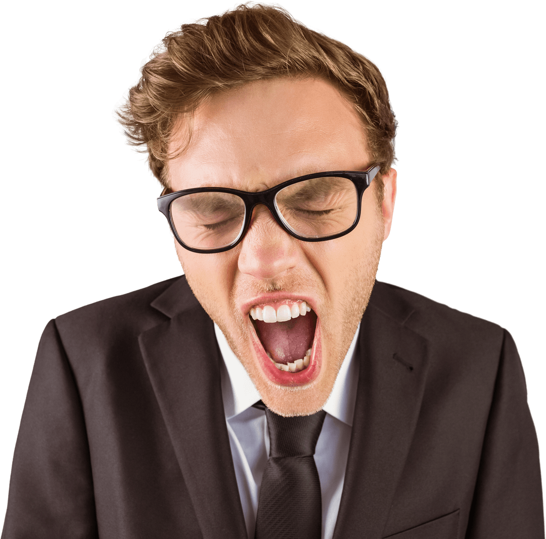 Transparent Angry Businessman Shouting Frustration