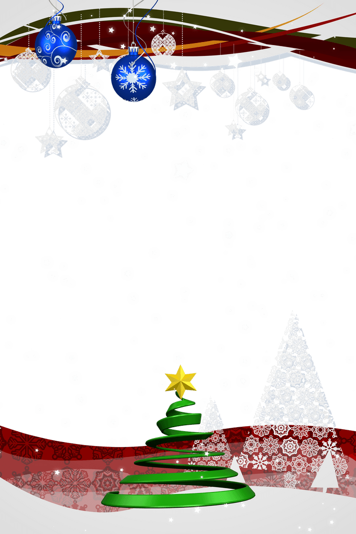 Festive Transparent Christmas Frame with Snowflakes and Ornaments