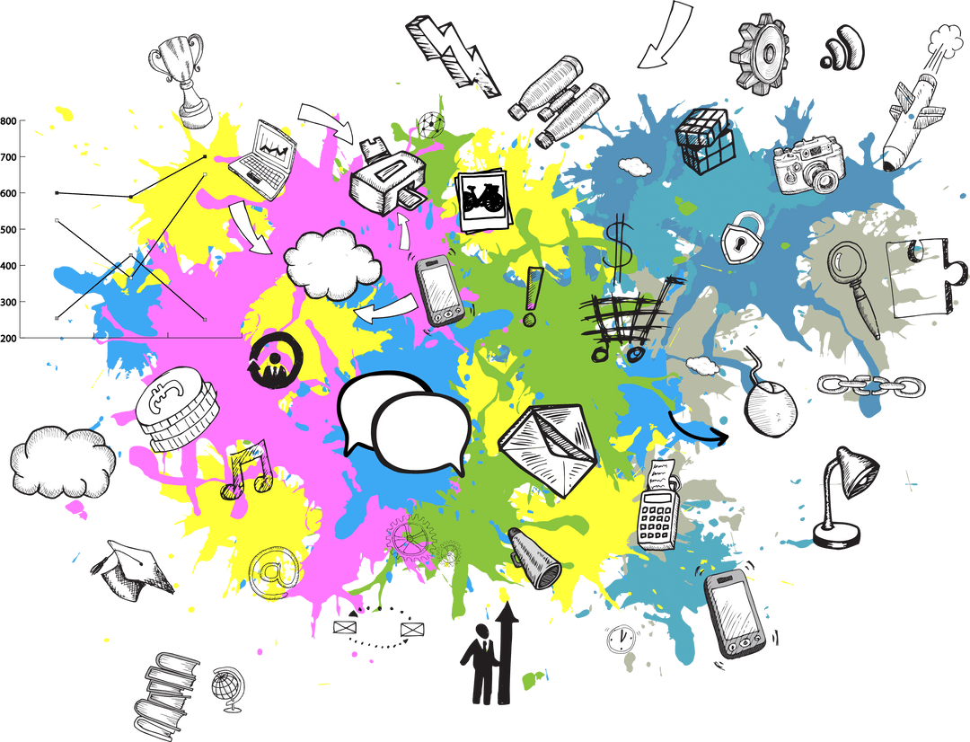 Colorful Symbol Collage on Transparent Background Illustration