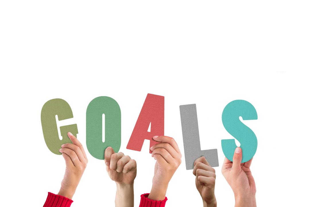 Hands Holding Goals Text on Transparent Background for Motivation