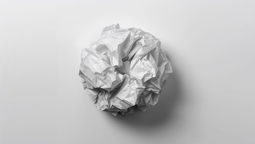 Crumpling White Paper Ball Casting Soft Shadow on Minimal Gray Surface for Concept Design