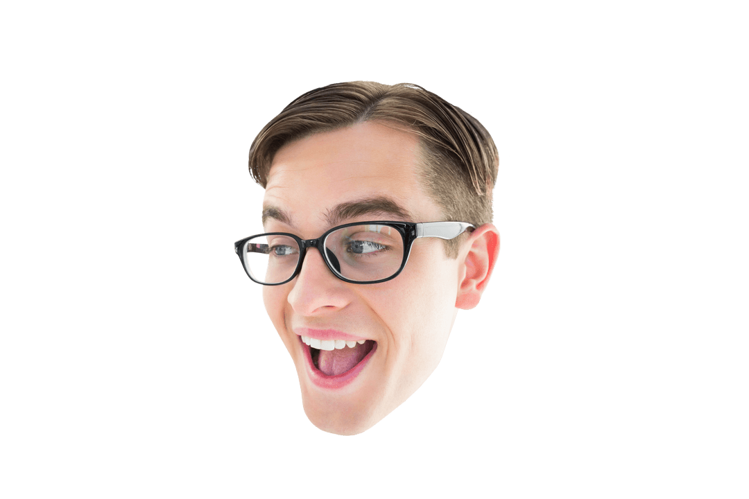 Joyful Caucasian Man with Glasses on Transparent Background
