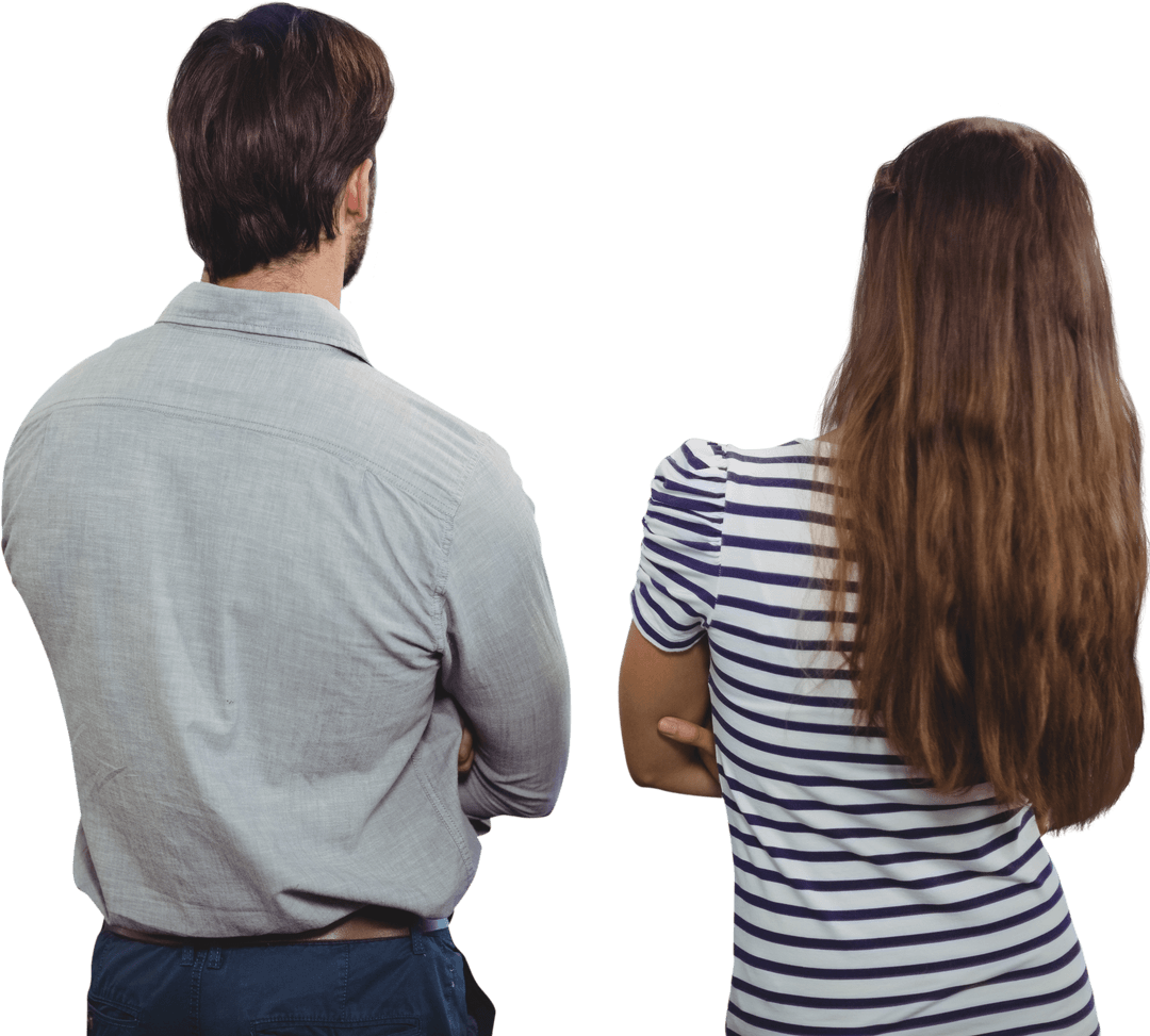 Transparent Back View of Man and Woman with Crossed Arms