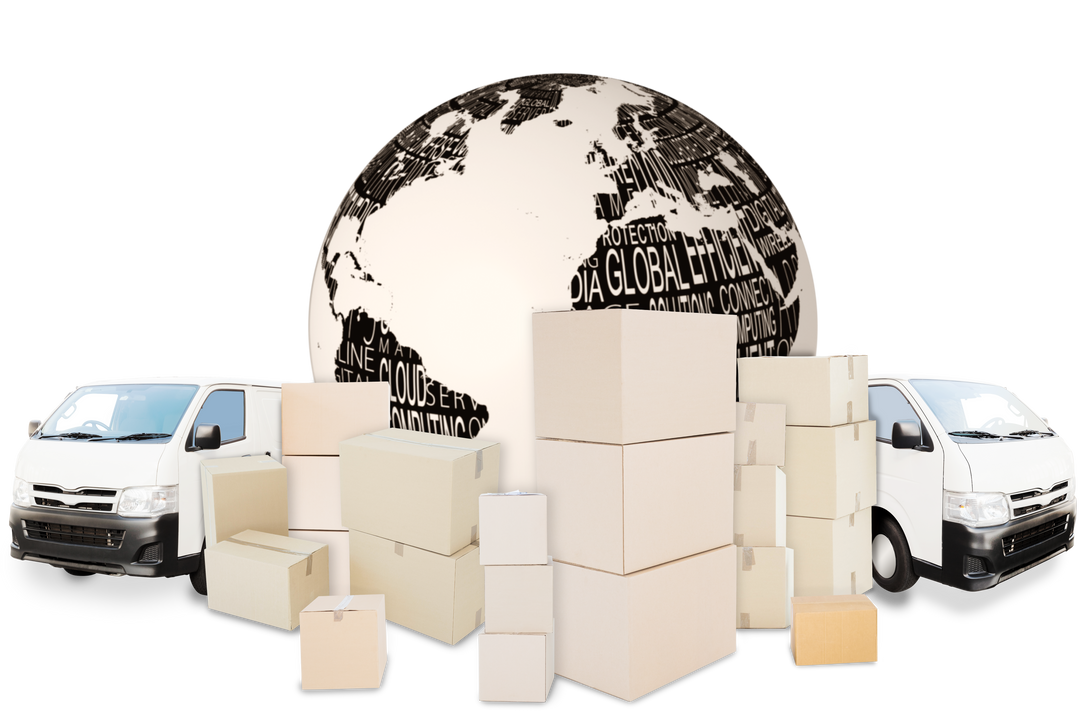 Transparent Illustration of Globe, Delivery Vans, and Boxes For International Shipping - Download Free Stock Images Pikwizard.com