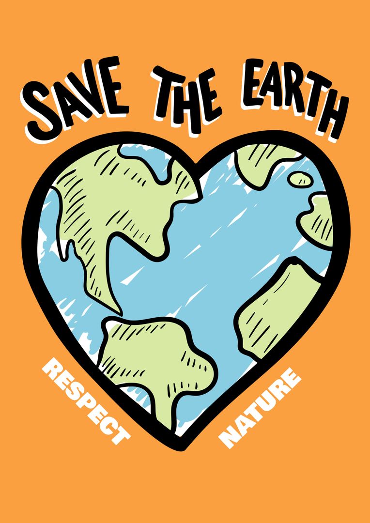 Heart shaped earth with save the environment message