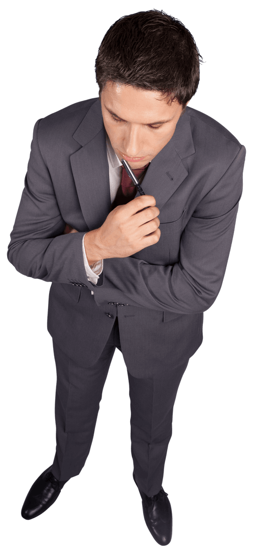 Transparent Overhead View of Thinking Businessman in Suit