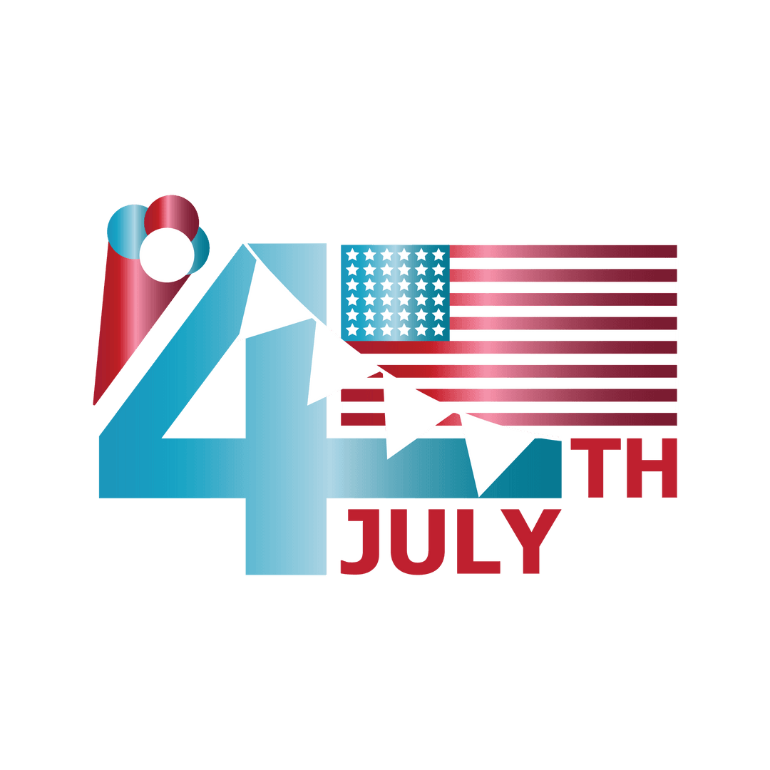 4th July Graphic with American Flag and Bunting Transparent Background