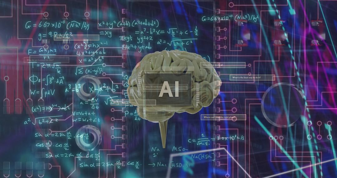 Futuristic AI Brain with Digital Data Overlay