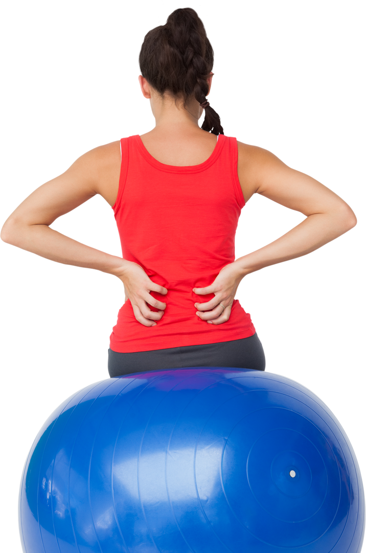 Transparent Gym Workout Woman Sitting on Blue Exercise Ball Arms on Back - Download Free Stock Images Pikwizard.com