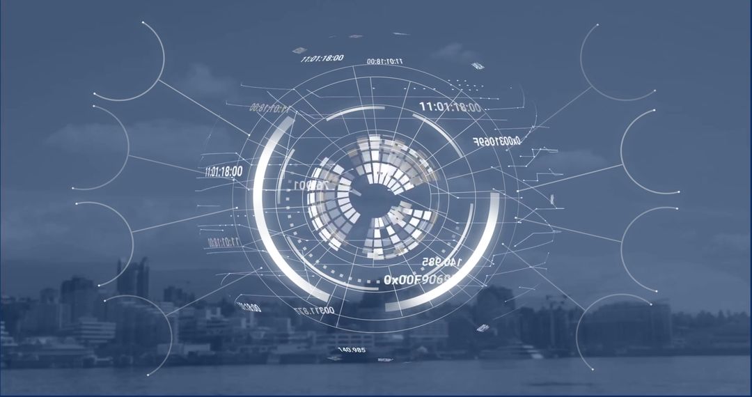 Data Processing Interface Over City Skyline Background