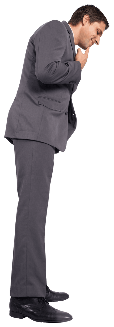 Businessman Pondering with Thoughtful Gesture on Transparent Background