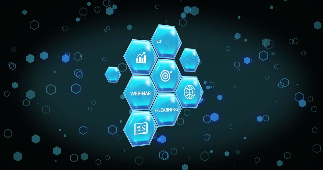 Digital Interface with Hexagonal Icons for Global Education - Free Images, Stock Photos and Pictures on Pikwizard.com