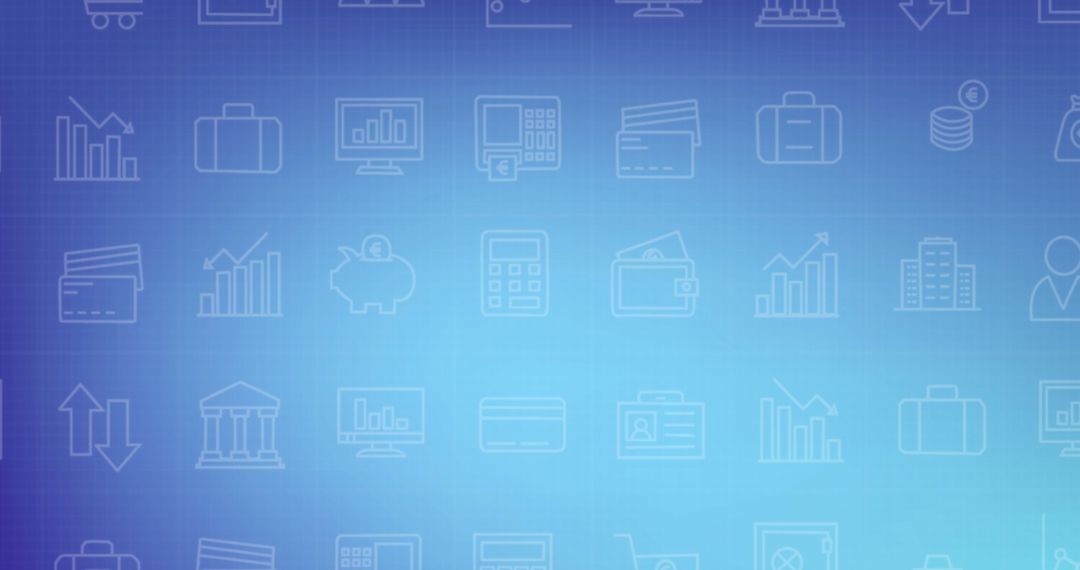 Financial Data and Business Icons on Blue Background