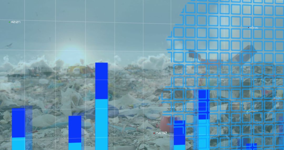 Digital Bar Graphs Overlaying Landfill Symbolizing Waste Statistics