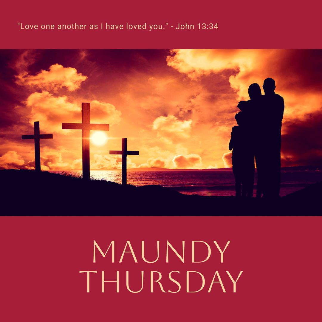 Maundy Thursday Family Silhouettes with Crosses at Sunset - Download Free Stock Templates Pikwizard.com