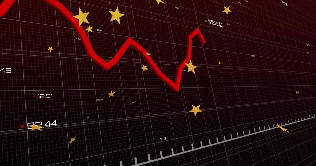 Red and Gold Digital Financial Data Chart with Declining Trendline