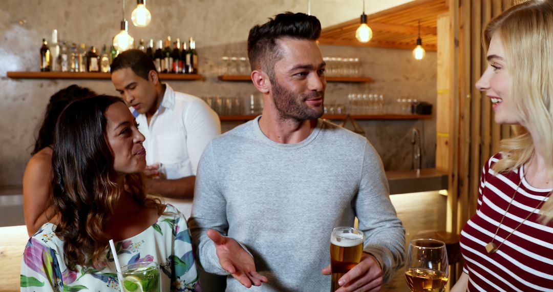 Young Adults Socializing in Lively Bar Environment