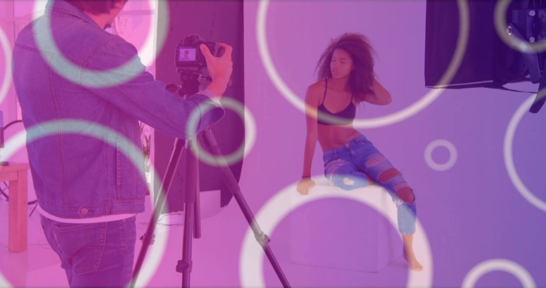 Stylish Model Photoshoot Under Studio Lights with Artistic Effects