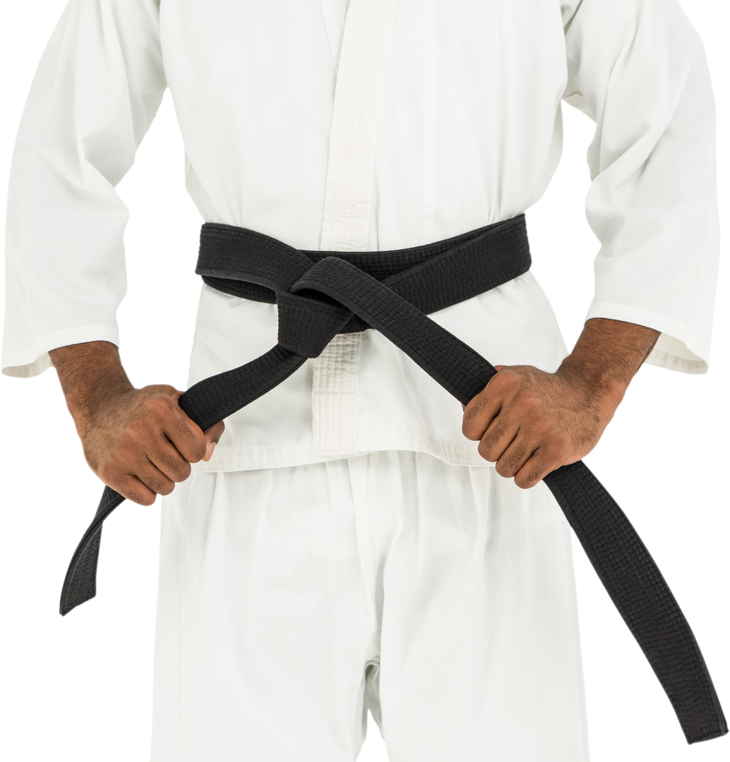 Mid Section Martial Artist Tightening Black Belt Transparent Background - Download Free Stock Images Pikwizard.com