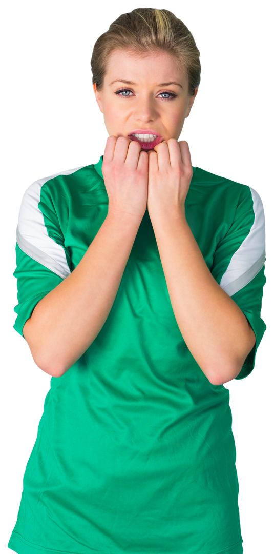 Nervous Football Fan in Green Jersey Biting Fingernails, Transparent - Download Free Stock Images Pikwizard.com