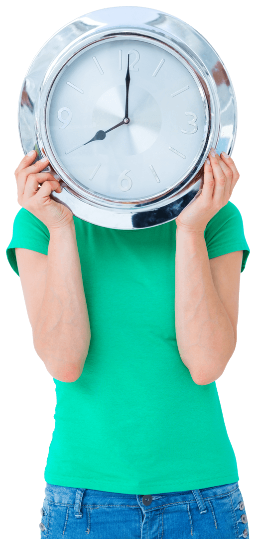 Woman Holding Large Transparent Clock Mysterious Concept
