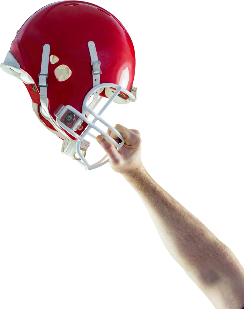 Football Player Holding Red Helmet in Raised Hand Isolated on Transparent Background - Download Free Stock Images Pikwizard.com