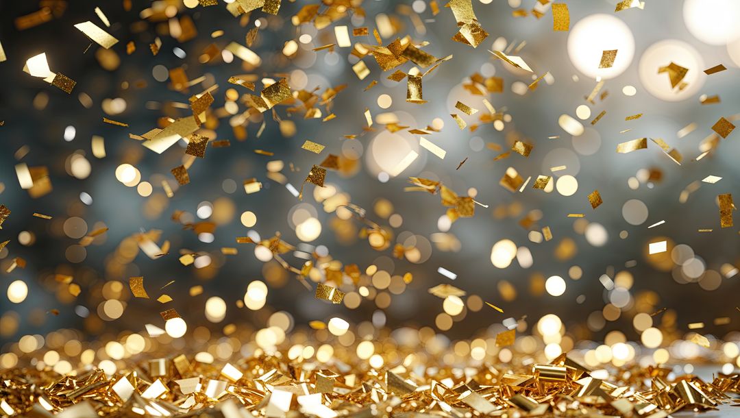 Glittering Gold Confetti Falling at Festive Celebration