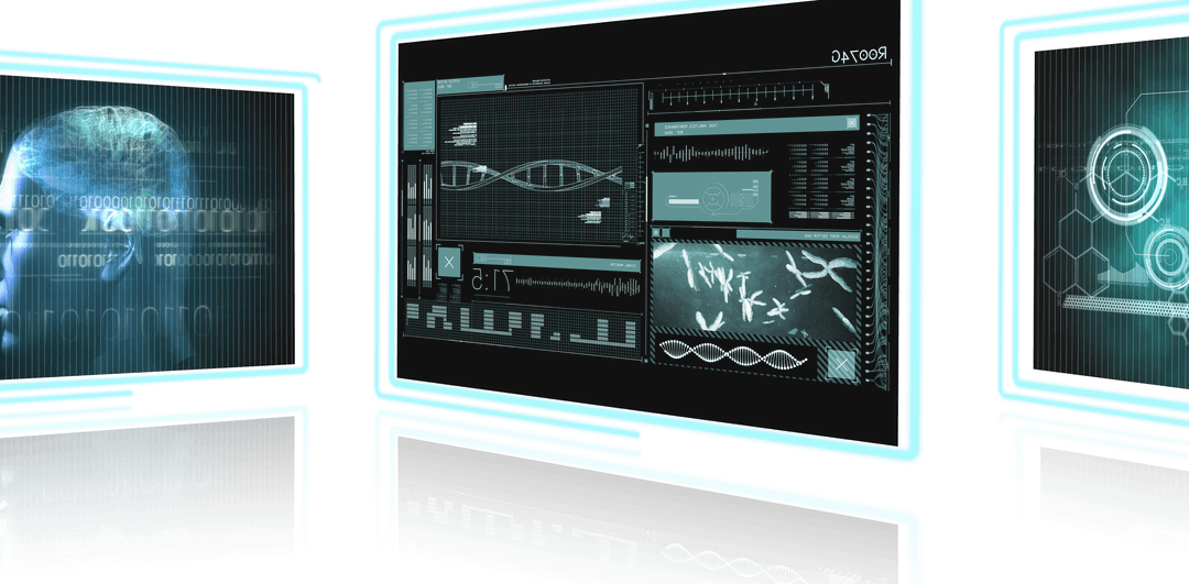 Transparent Digital Data Screens Illustration with Futuristic Interface
