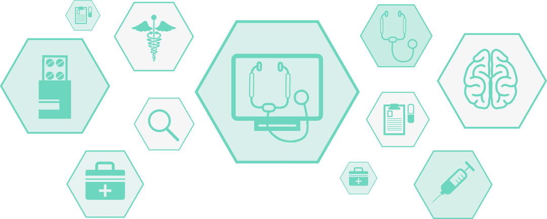 Hexagonal Medical Icons on Transparent Background