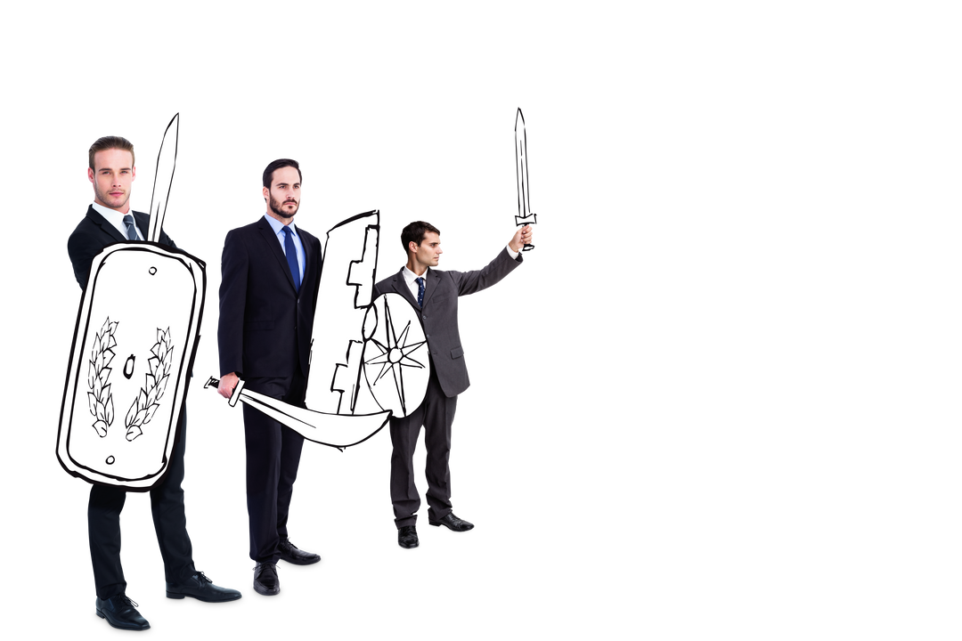 Businessmen Holding Swords And Shield Illustrations Transparent Background - Download Free Stock Images Pikwizard.com