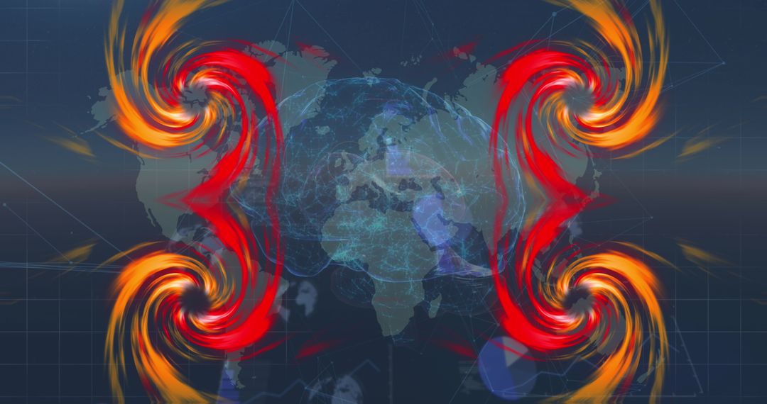 Digital Data Processing with World Map and Neon Designs