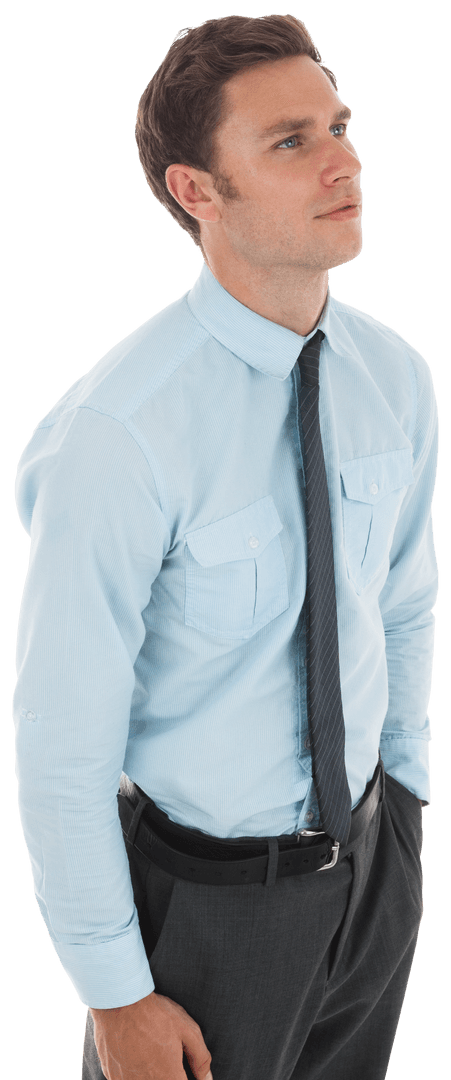 Transparent Business Professional with Hand in Pocket