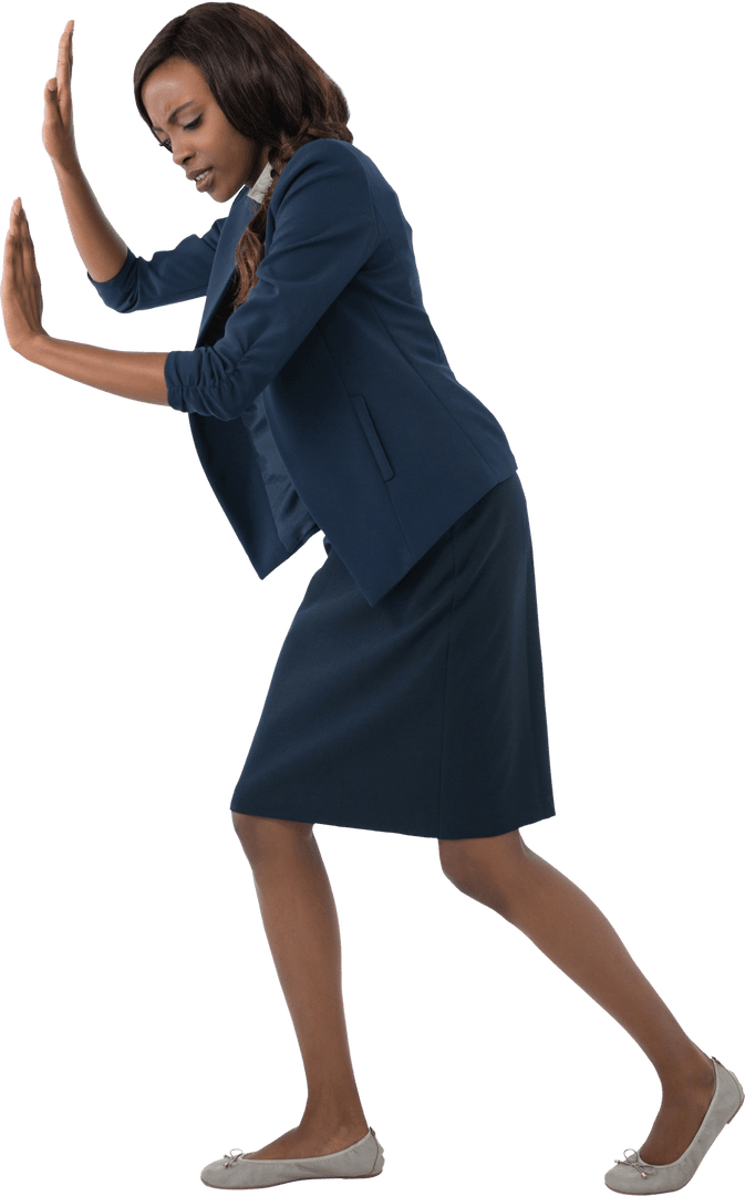 Businesswoman Pushing Imaginary Invisible Barrier with Expression