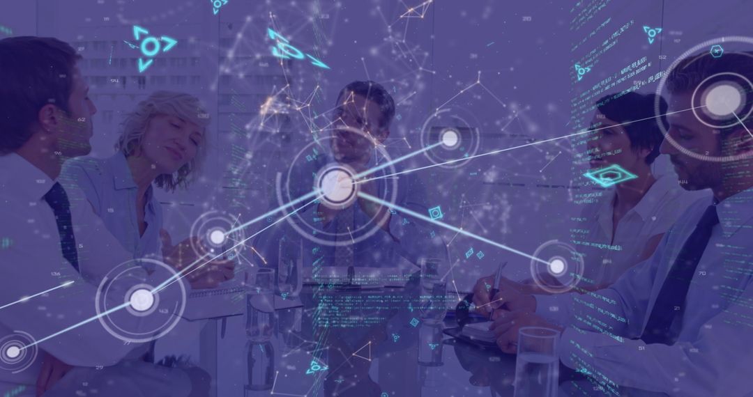 Diverse Team Engages with Digital Data Display in Modern Office