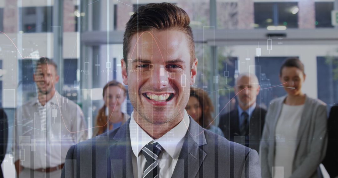 Confident Business Executive with Financial Graph Overlay