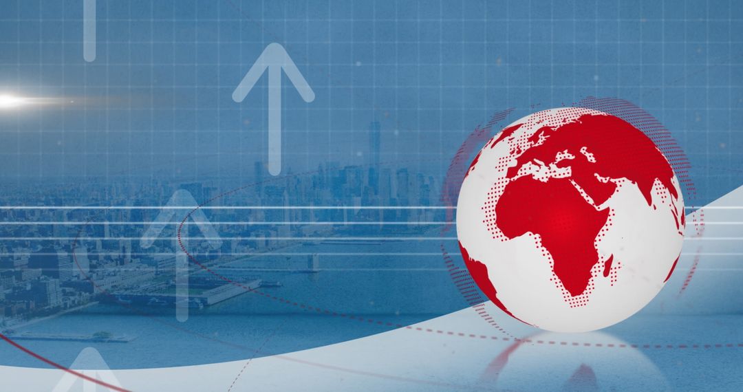 Global Networking with Red Spinning Globe and Arrows Overlay