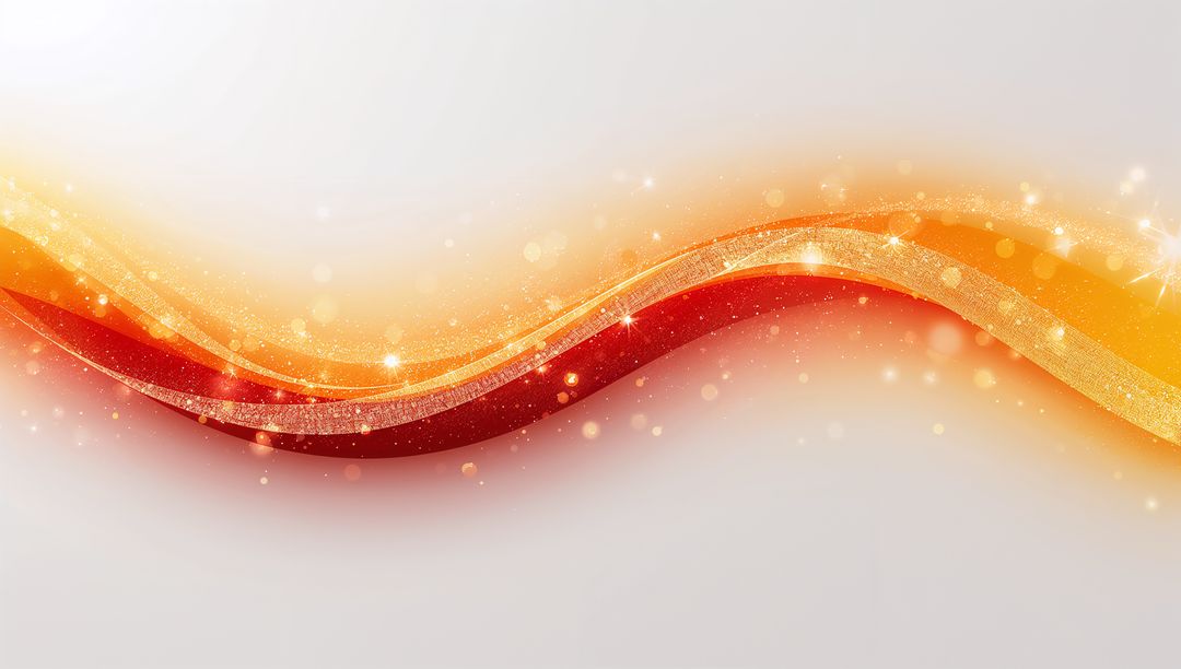 Flowing Red Orange Gold Ribbon Wave with Glitter Sparkle and Bokeh Abstract Backdrop