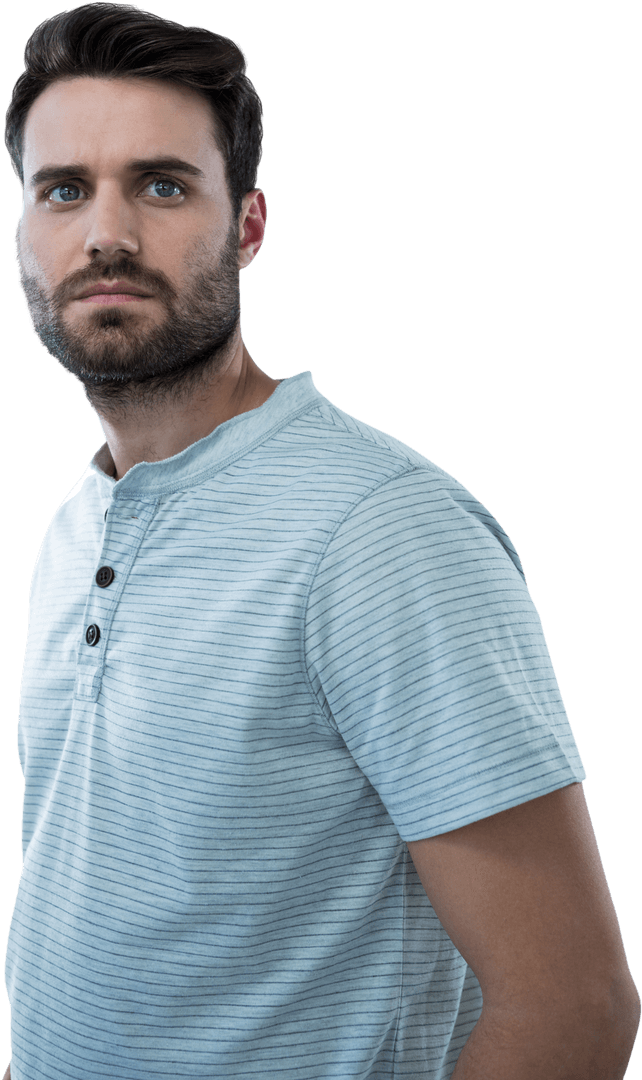 Contemplative Caucasian Businessman in Striped Shirt on Transparent Background