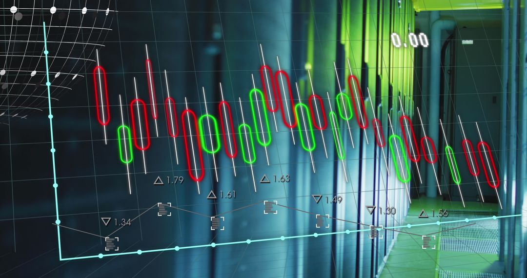 Digital Data Analysis Overlay in High-Tech Server Room