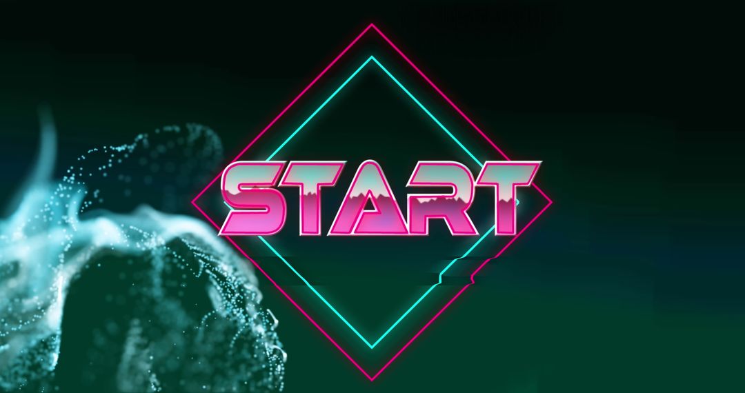 Retro Neon Start Banner with Digital Waves