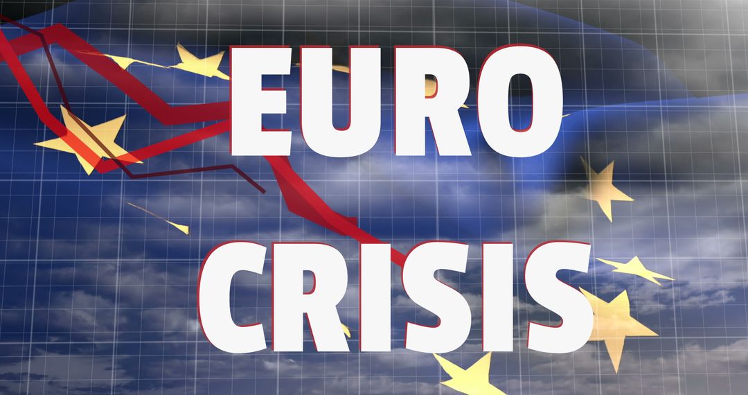 Euro Crisis with Falling Graph on EU Flag Background
