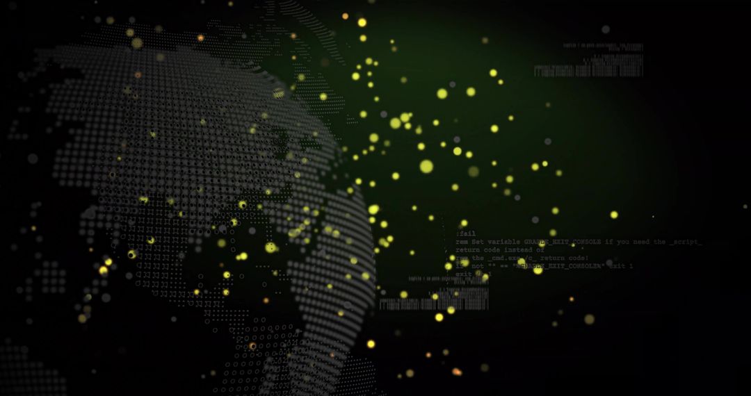 Futuristic Digital Globe with Floating Particles and Code Fragments