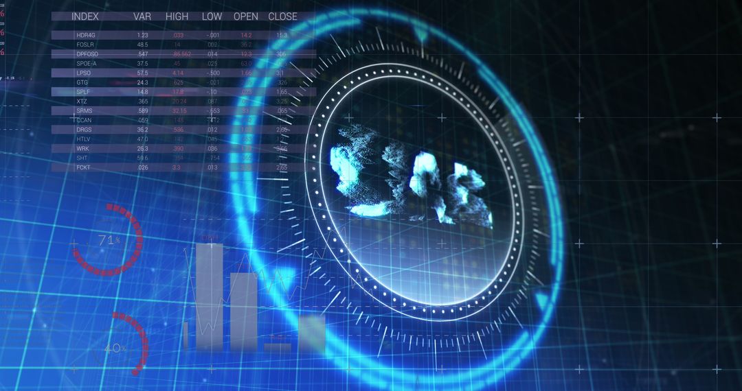 Hryvnia Symbol Overlaying Digital Safe Lock with Data Charts